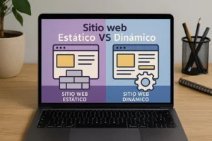 Comparación entre sitio web estático y dinámico en un laptop